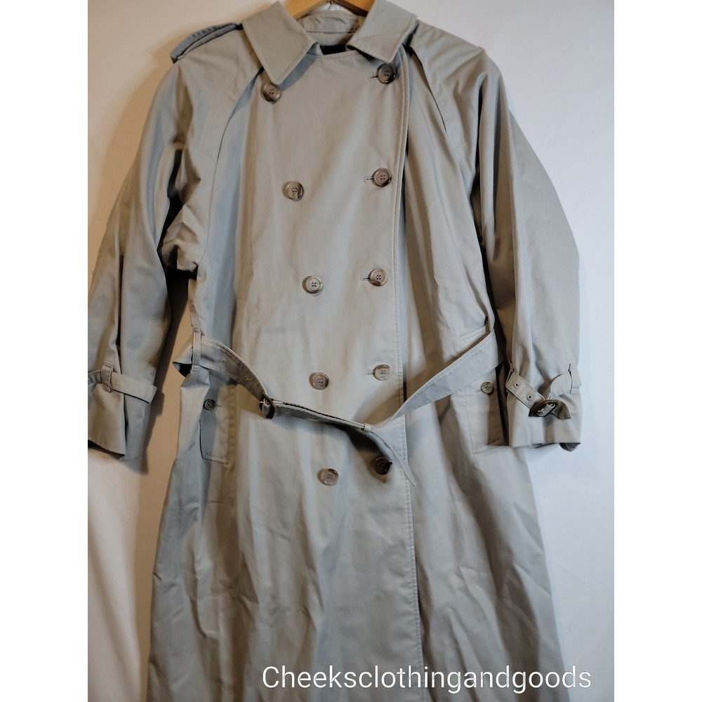 Burberrys Vintage Trench Coat Beigh Double Breasted Nova Check Belted England 14 - Picture 2 of 15